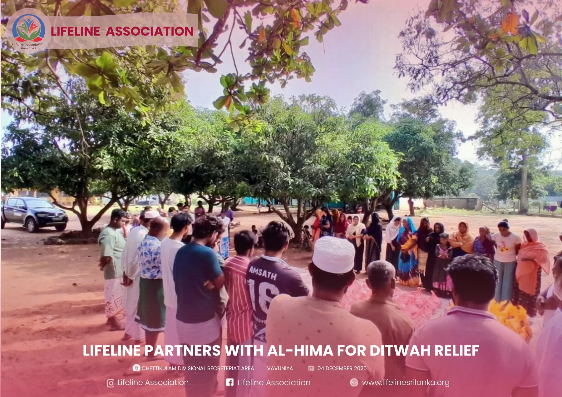 Community members waiting together during the relief distribution
