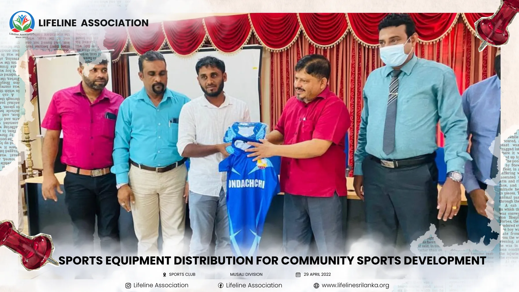 A sports jersey being presented during the community equipment distribution