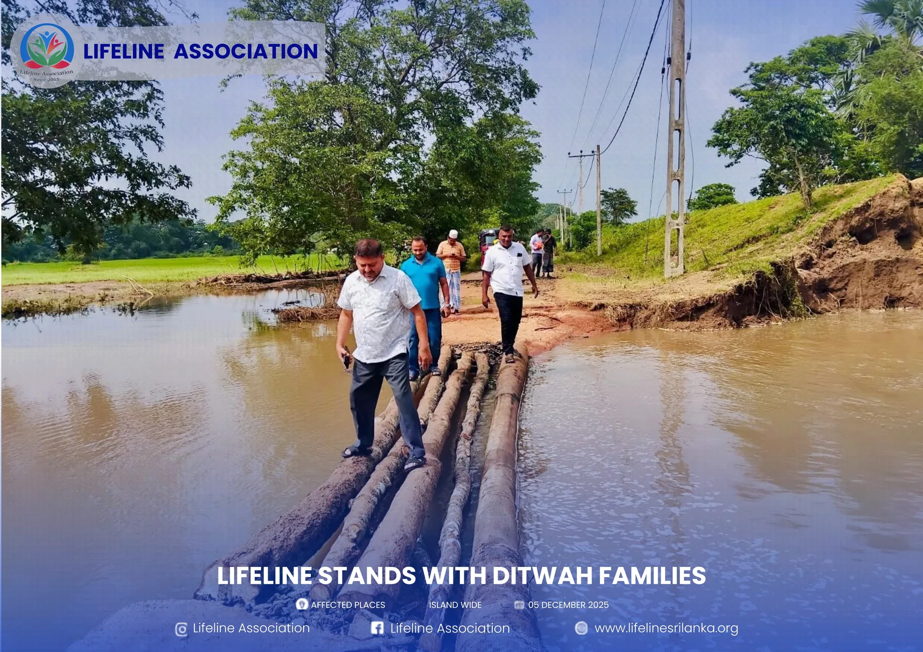 Representatives walking through standing floodwater during a field assessment
