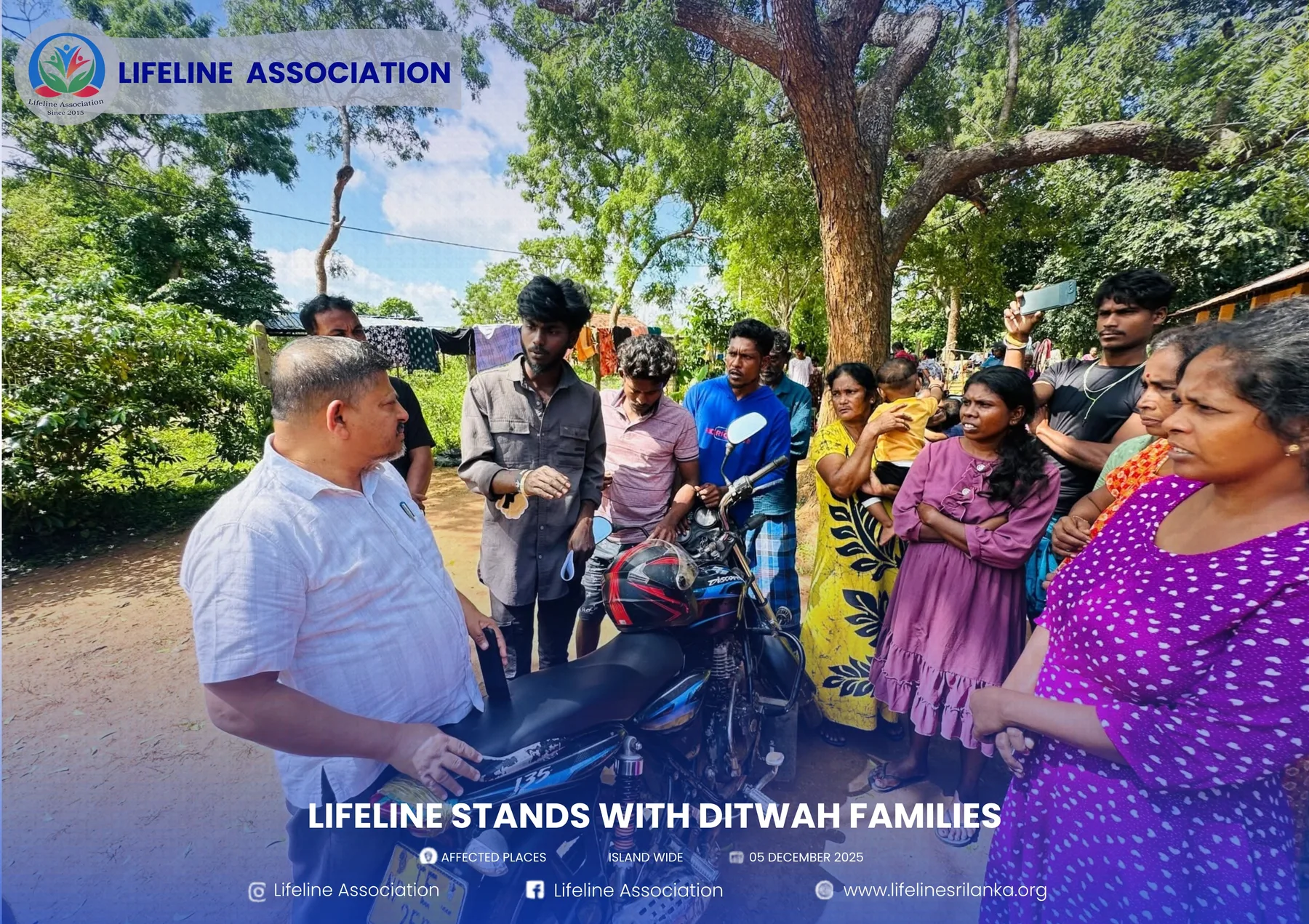 Lifeline representatives speaking with families in a cyclone-affected community