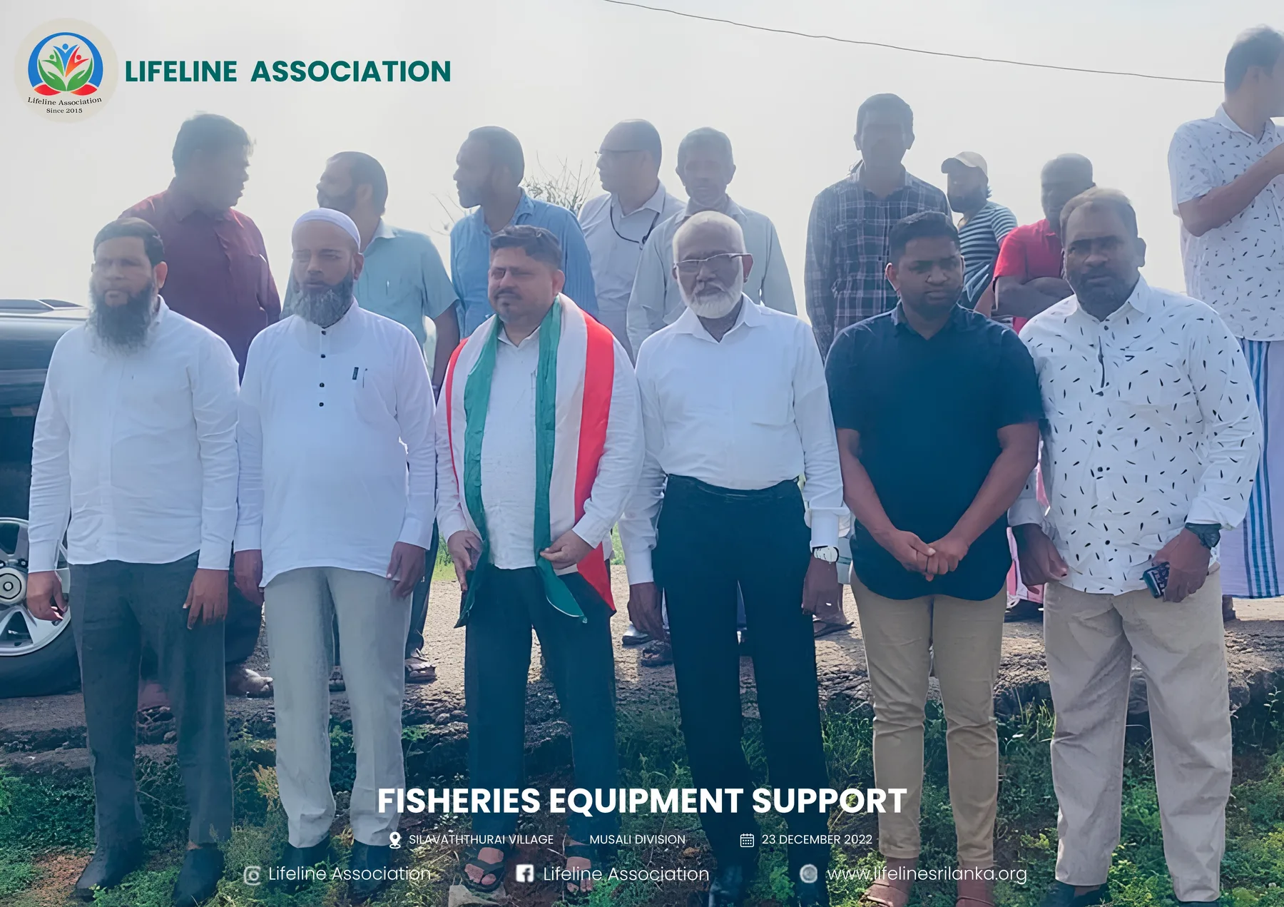 Recipients and representatives gathered for the fisheries equipment distribution