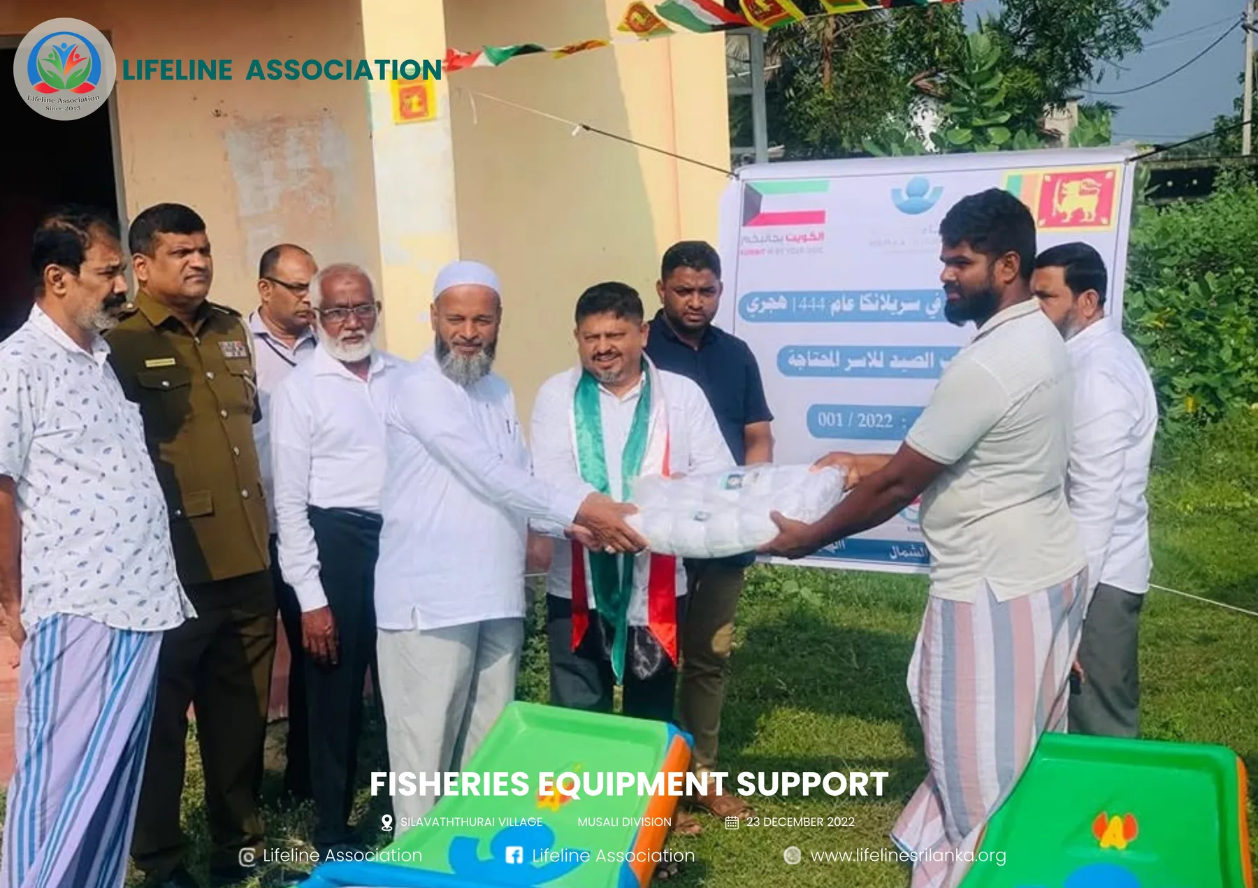 A recipient accepting equipment from project representatives
