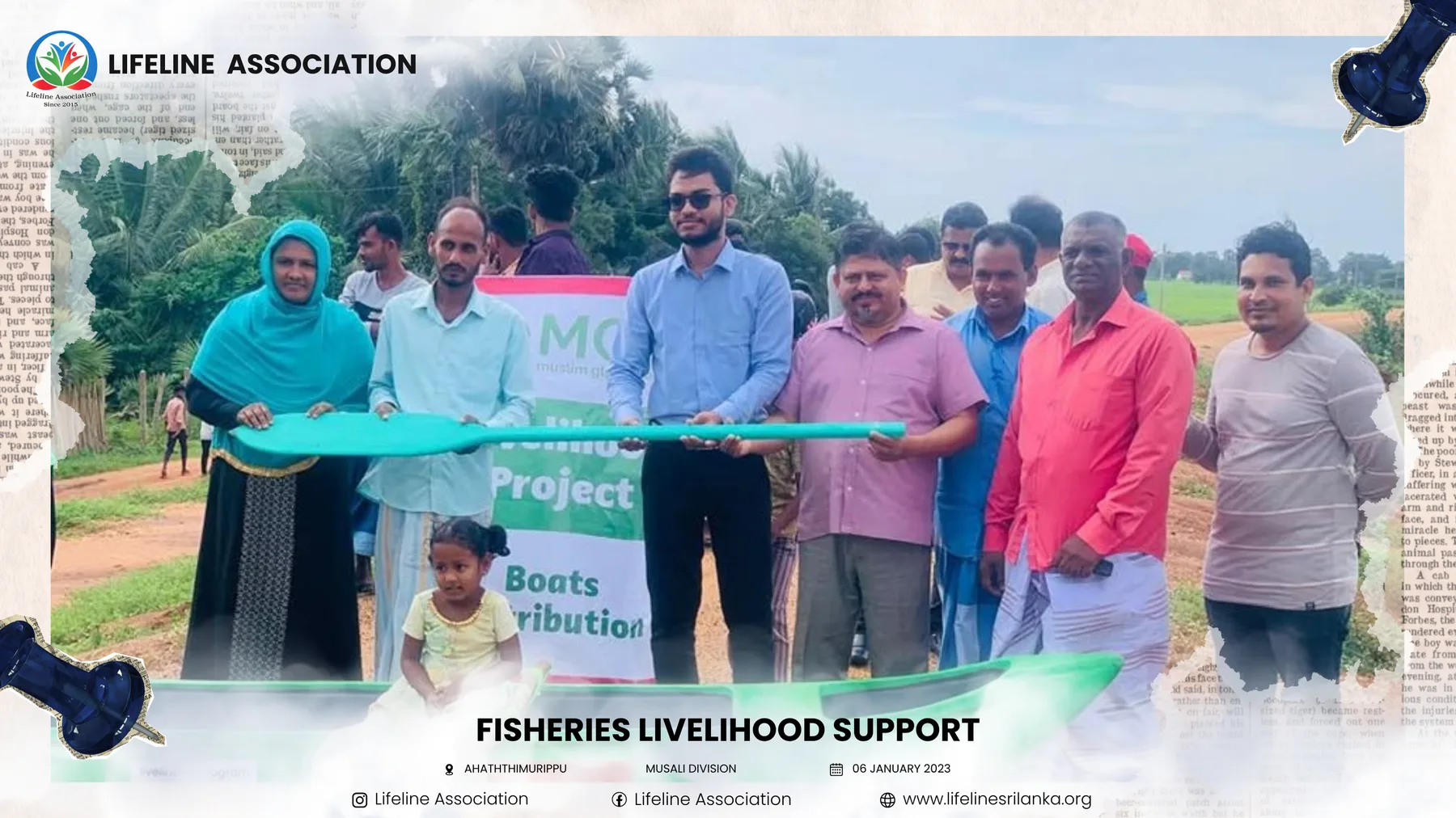 Community members gathered around a new fishing boat