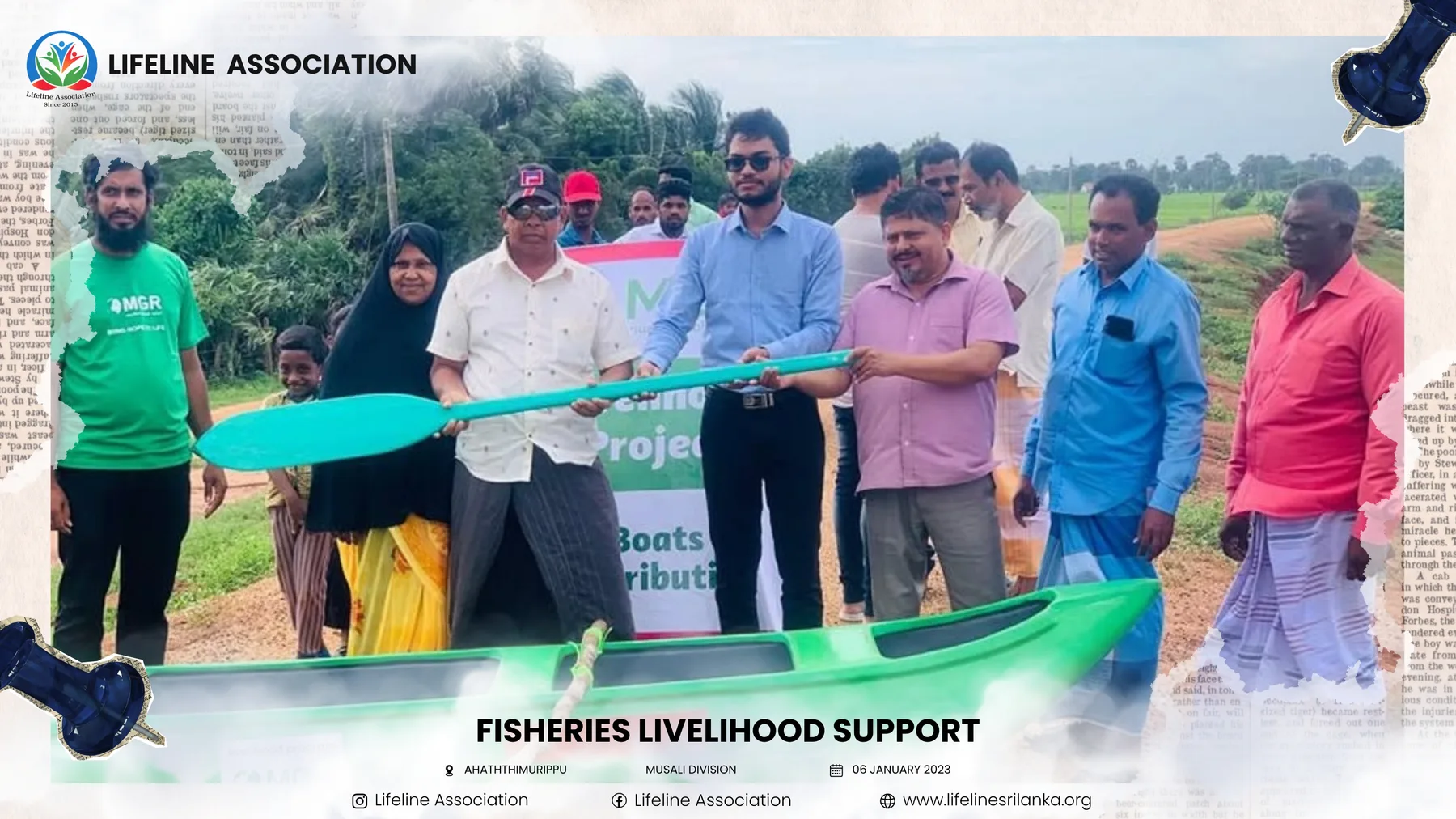 Project representatives and recipients holding the opening ribbon