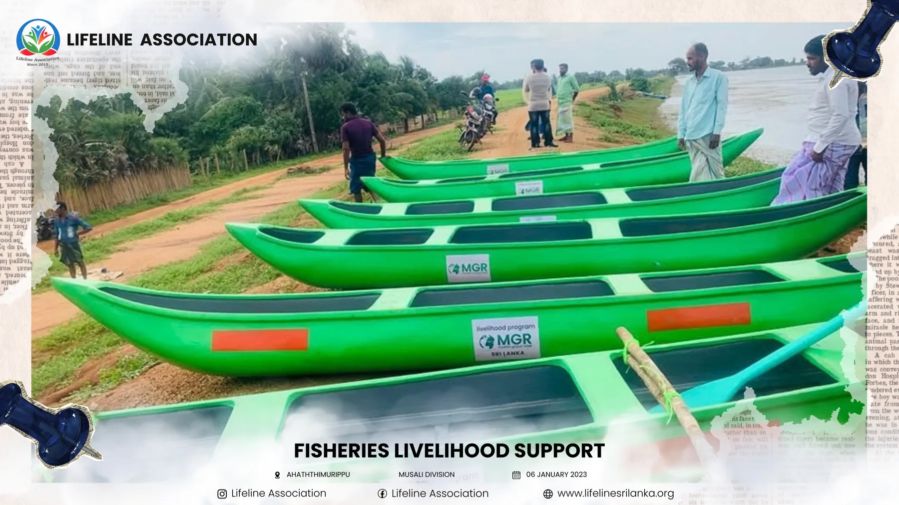 New fishing boats arranged beside the water for the livelihood-support project