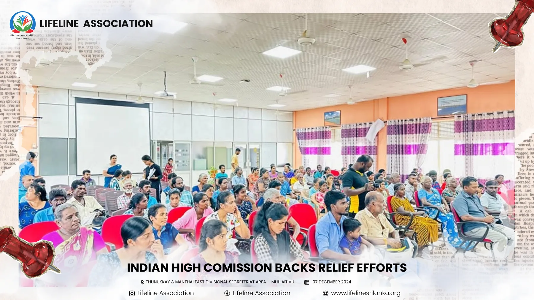Community members seated for the relief programme