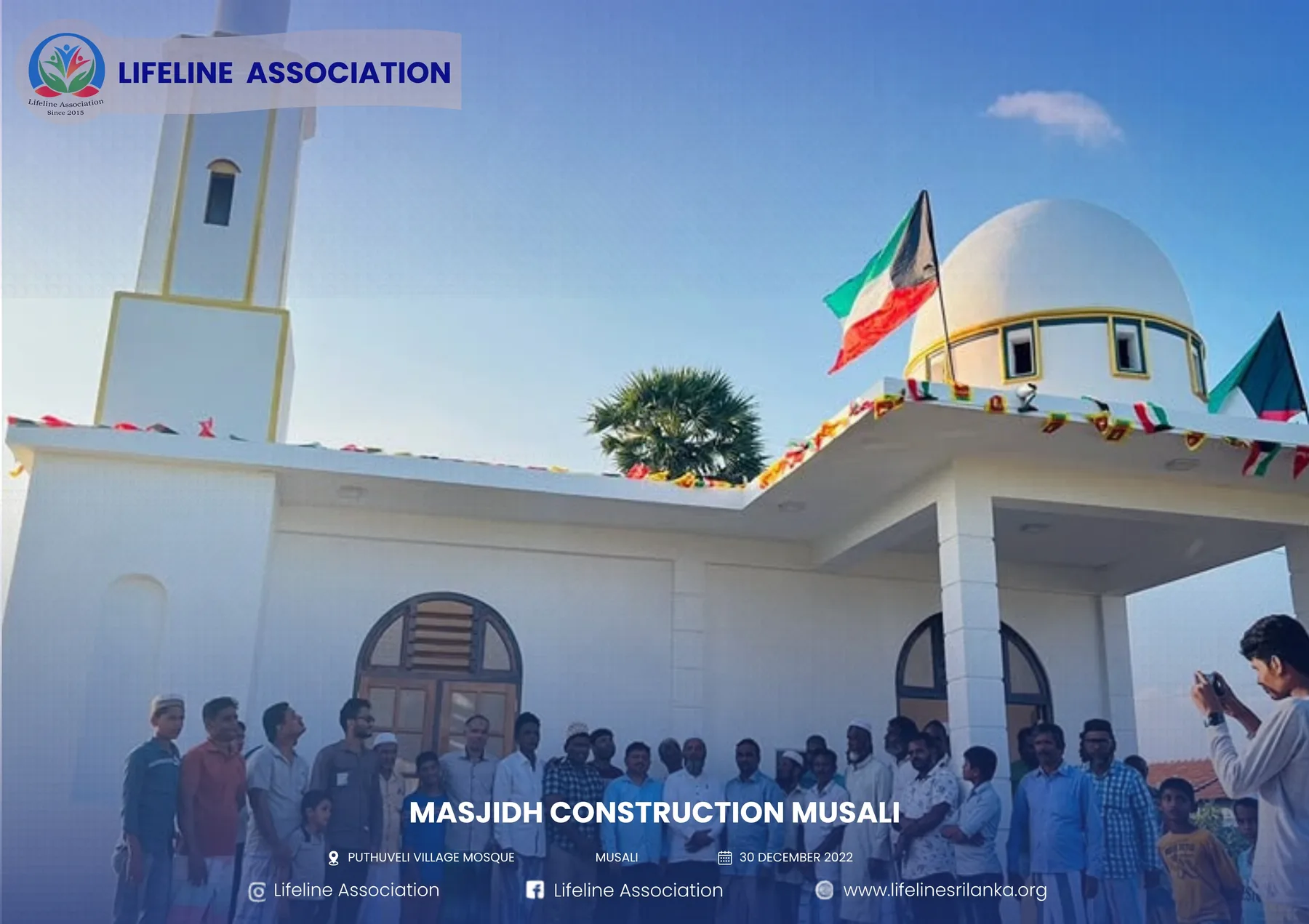 The completed masjid decorated for its inauguration