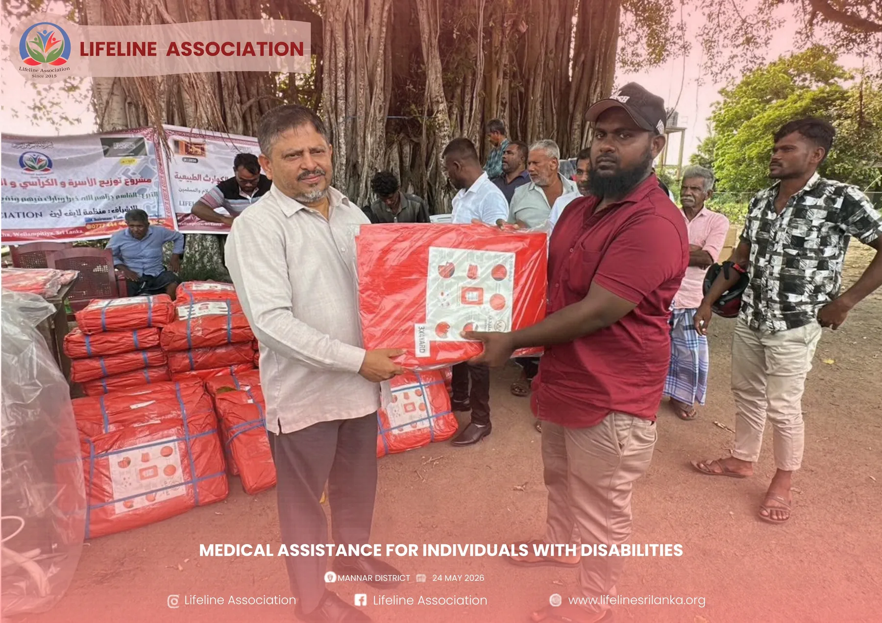 A recipient receiving a medical support package at the community event