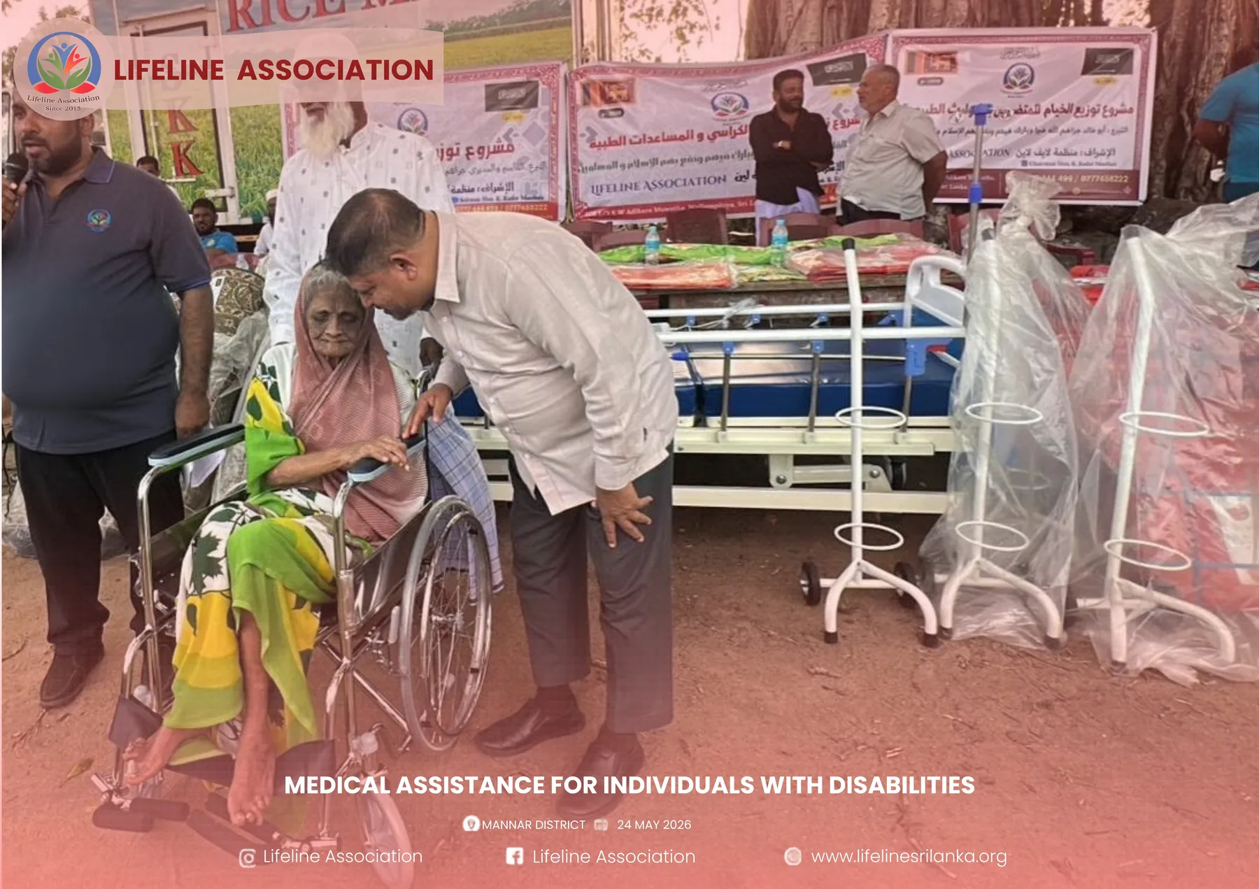 A mobility aid being presented during Lifeline medical assistance activities