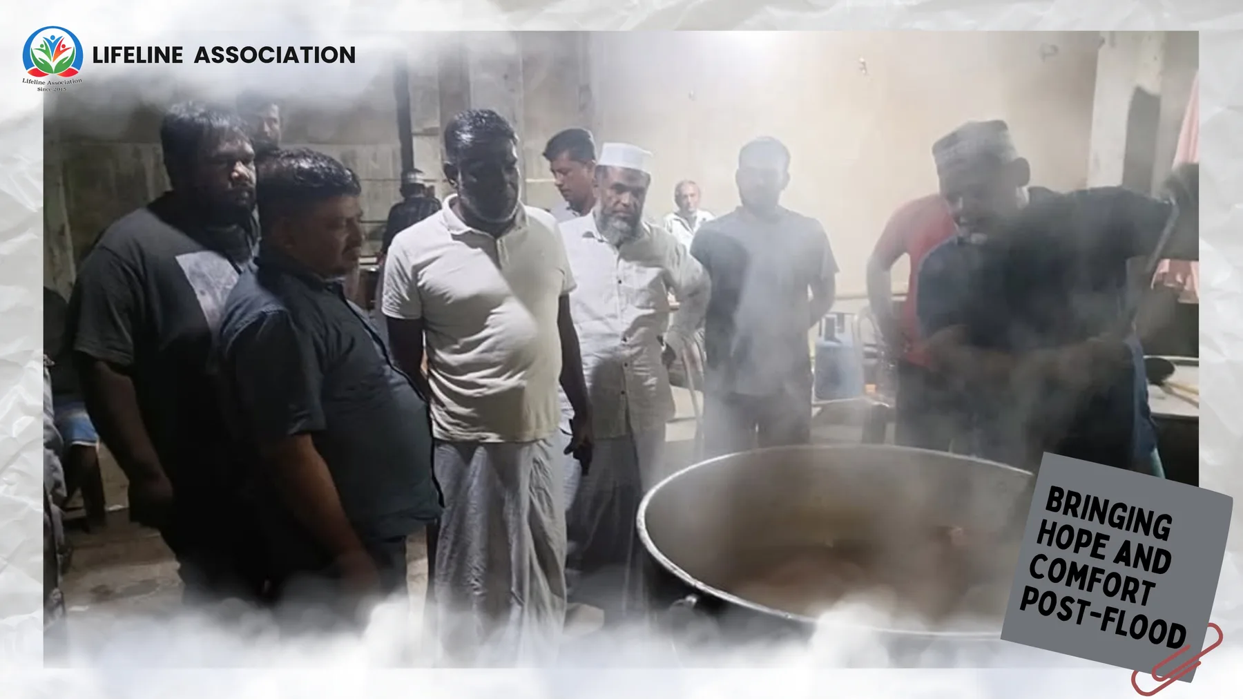 Volunteers preparing food for people affected by flooding