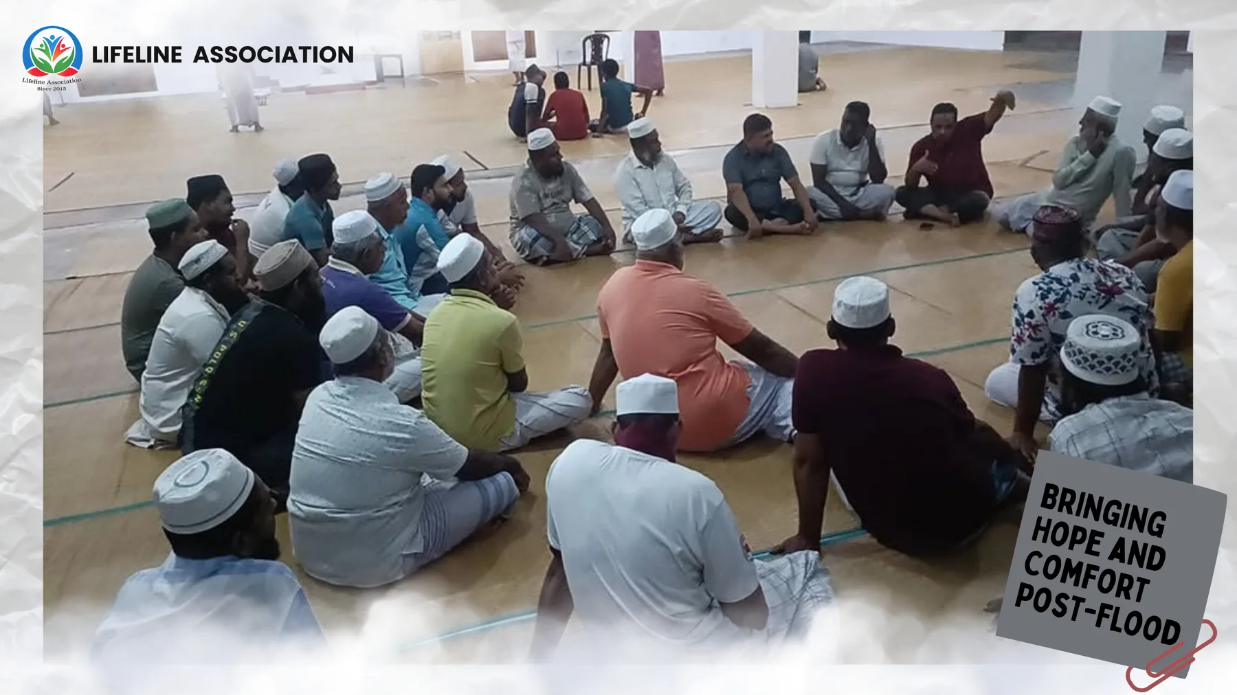 Community members meeting indoors during the follow-up visit
