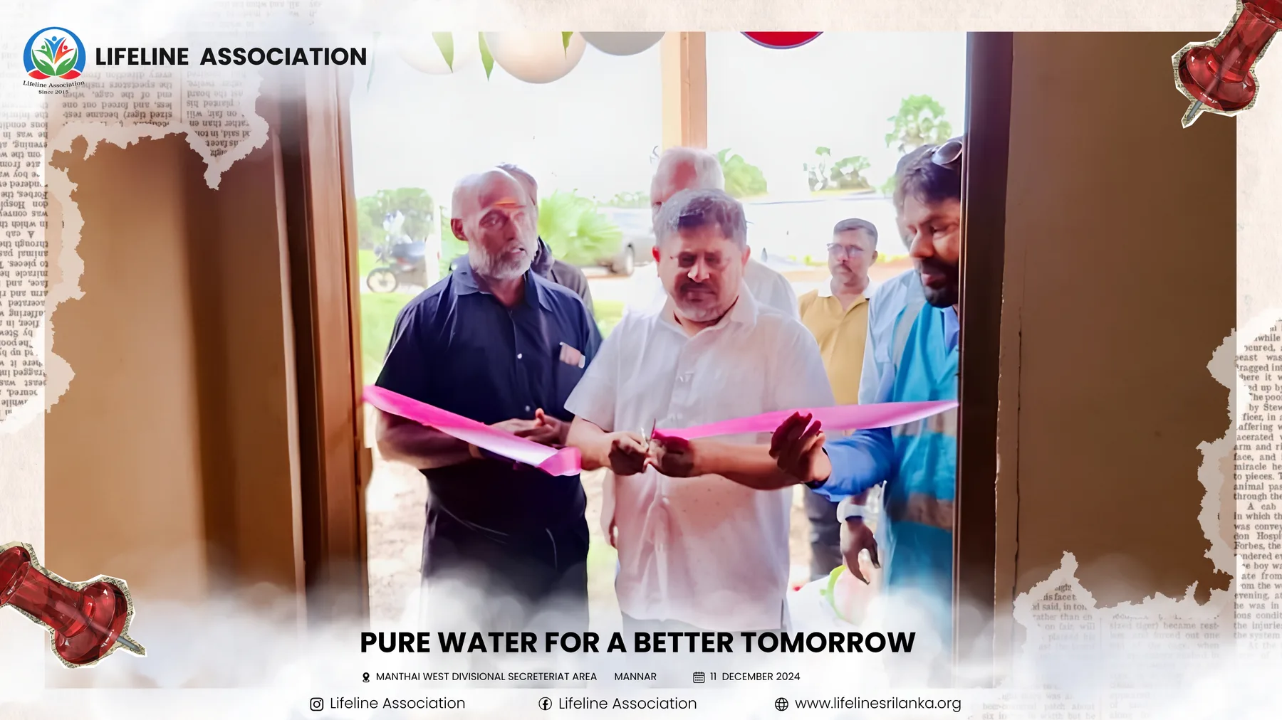 A ribbon being cut to open the clean-water facility