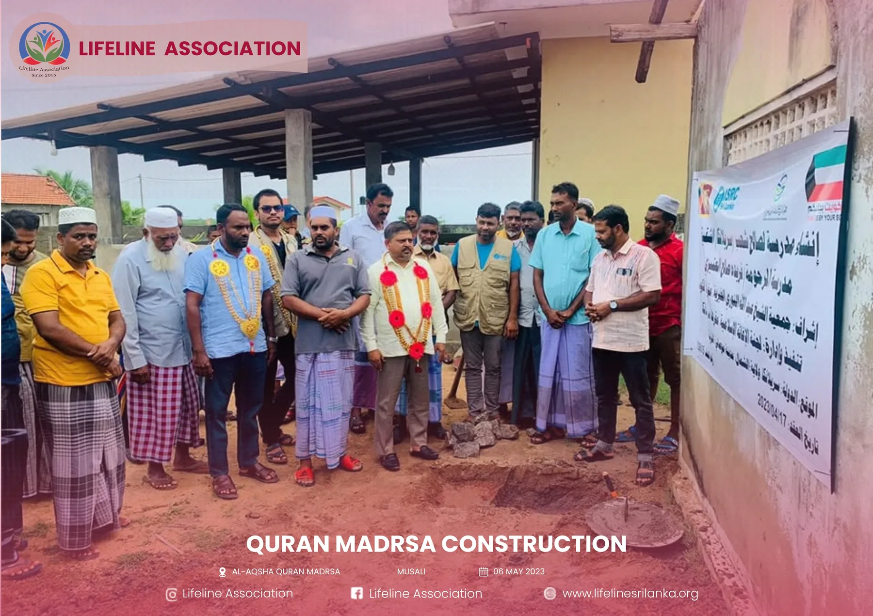 Community members gathered outside the Quran madrasa building