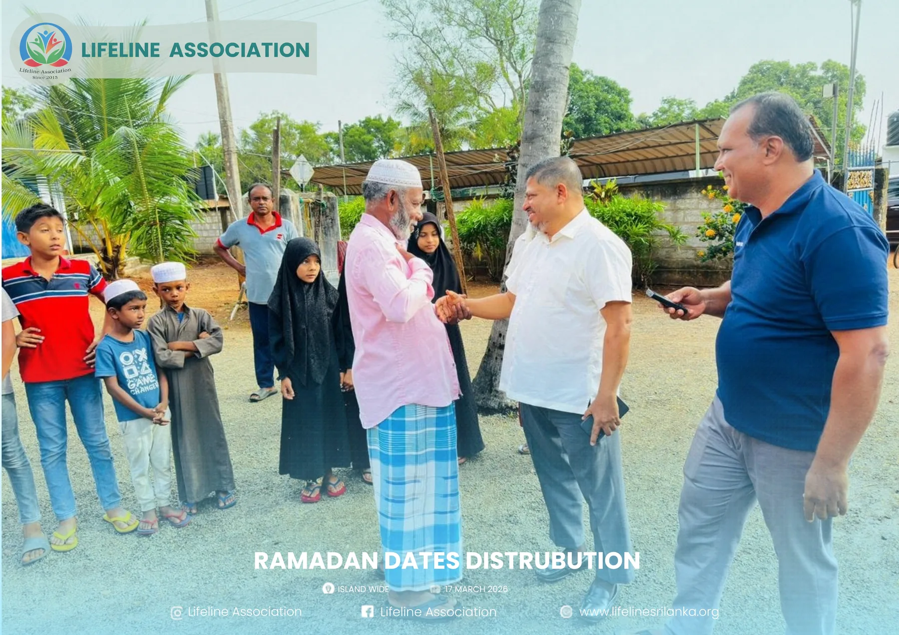Volunteers distributing dates outdoors to community members