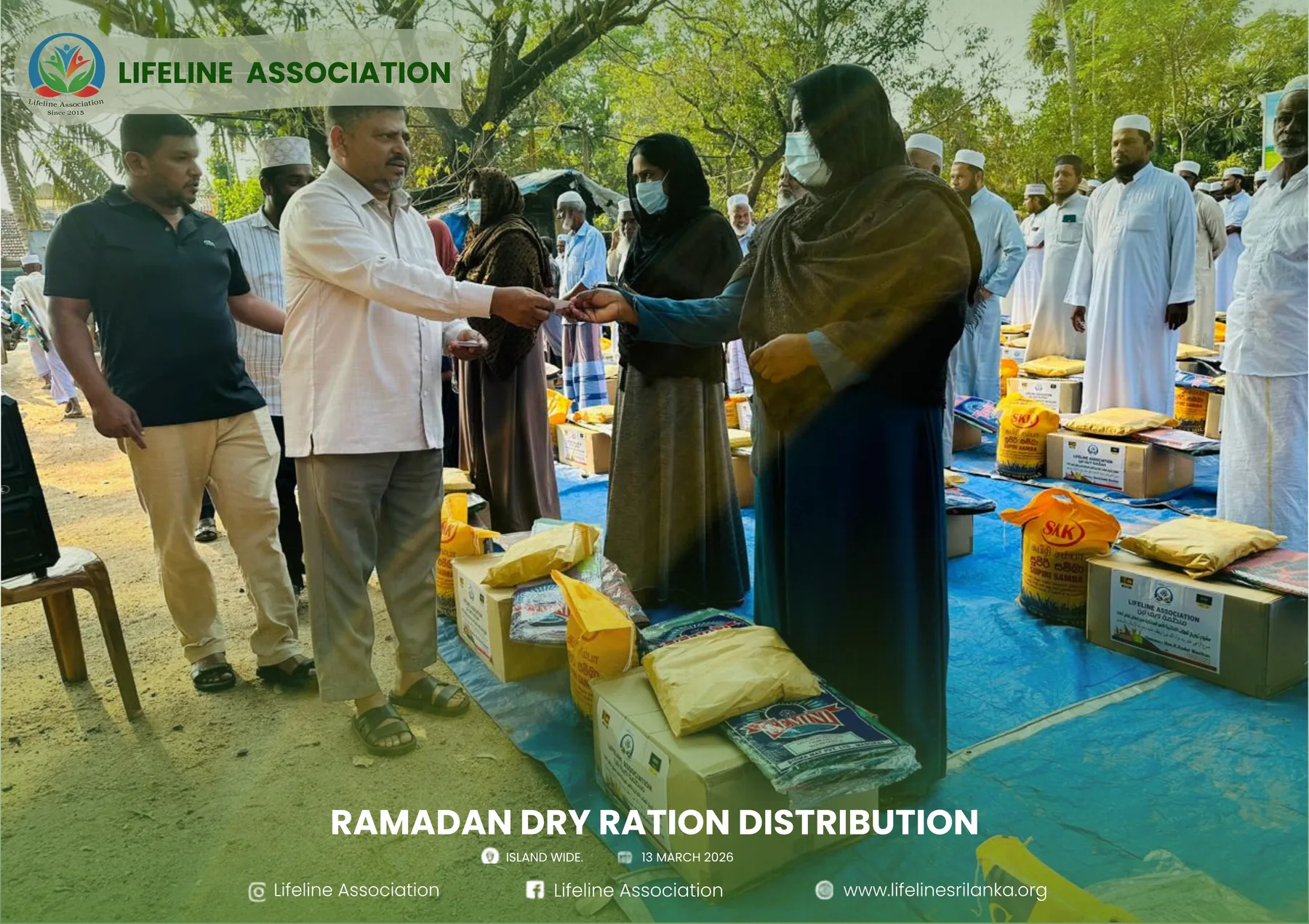 A dry-ration pack being presented during the Ramadan distribution