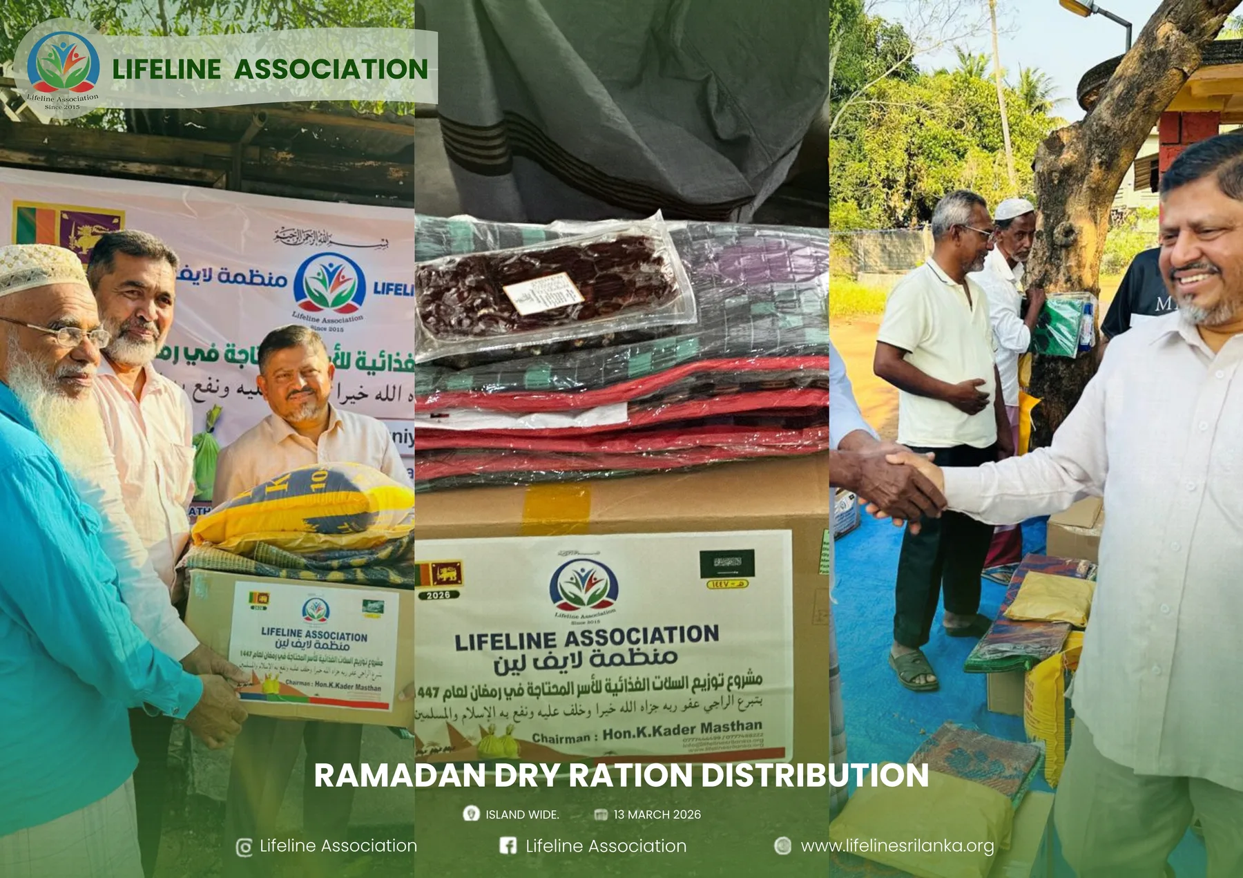 Essential food and household supplies included in a Ramadan ration pack