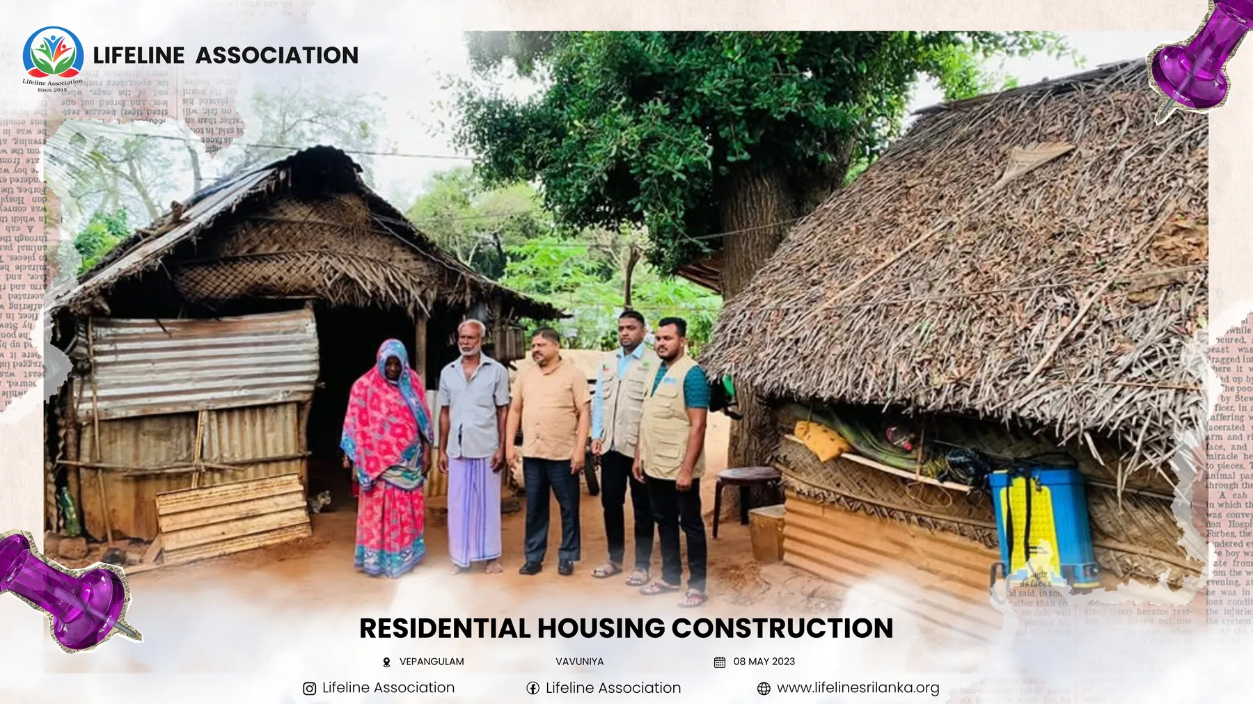A family standing outside their existing home with project representatives