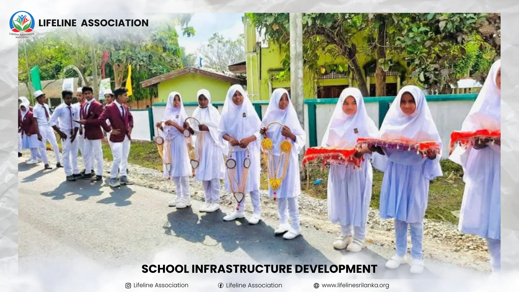 Students lining the path during the school opening programme