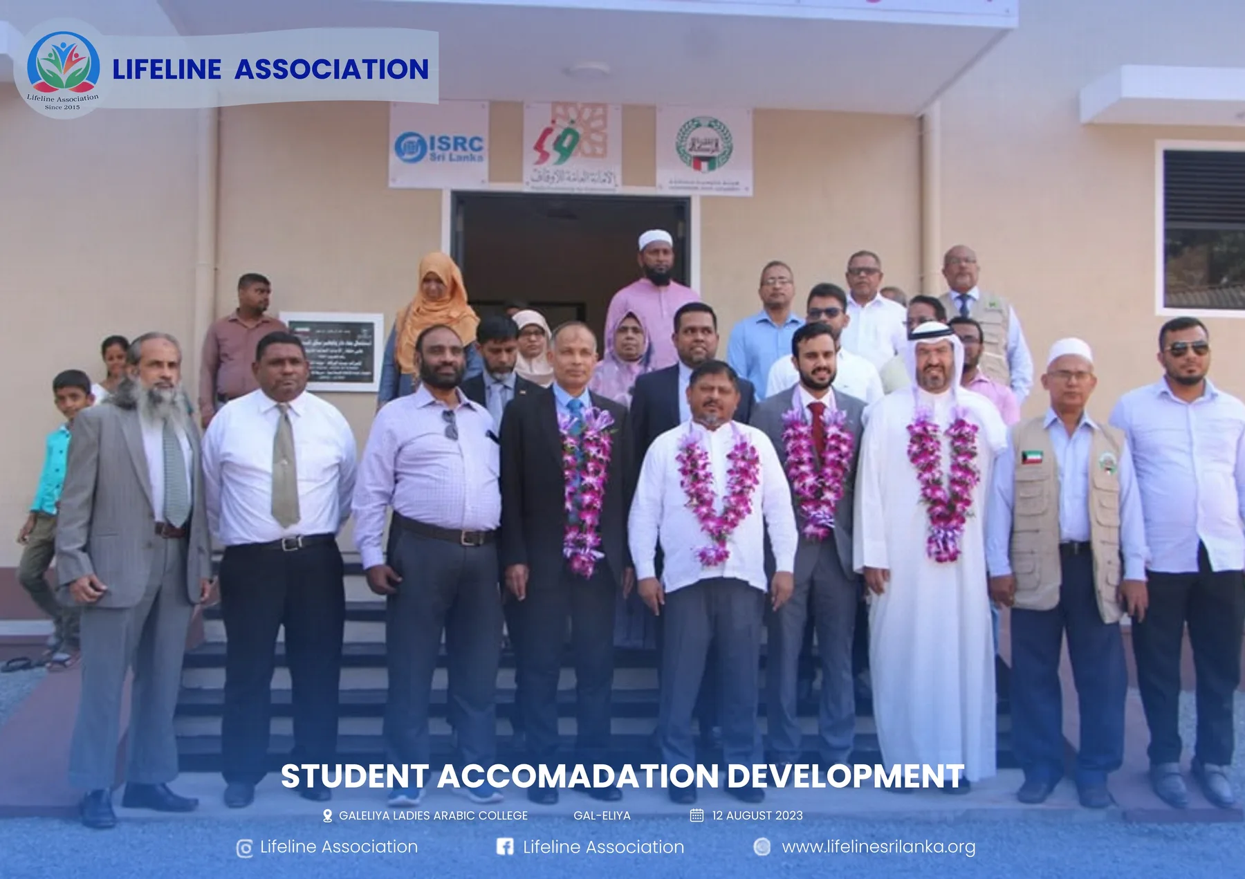 Project representatives gathered outside the completed student accommodation building